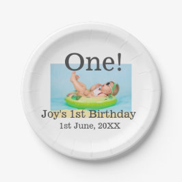 最初の誕生日の写真モダンを1つ追加する日付 ペーパープレート