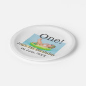 最初の誕生日の写真モダンを1つ追加する日付 ペーパープレート (アングル)