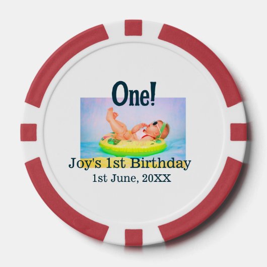 最初の誕生日の写真モダンを1つ追加する日付 ポーカーチップ (正面)