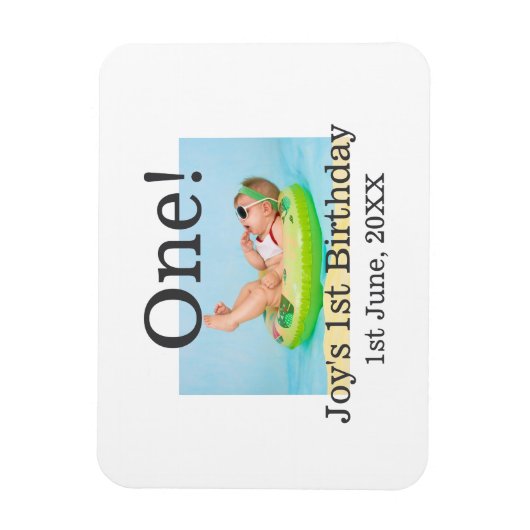 最初の誕生日の写真モダンを1つ追加する日付 マグネット (縦)