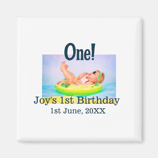最初の誕生日の写真モダンを1つ追加する日付 マグネット (正面)