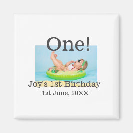 最初の誕生日の写真モダンを1つ追加する日付 マグネット