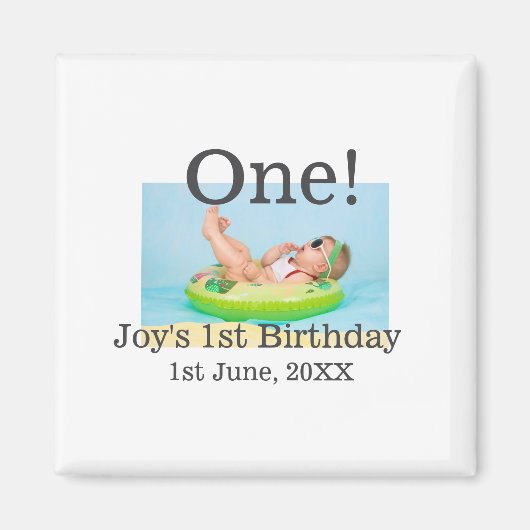 最初の誕生日の写真モダンを1つ追加する日付 マグネット (正面)