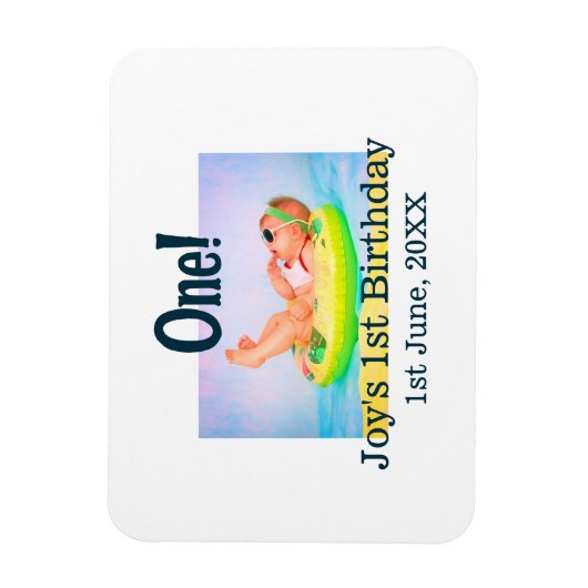 最初の誕生日の写真モダンを1つ追加する日付 マグネット (縦)