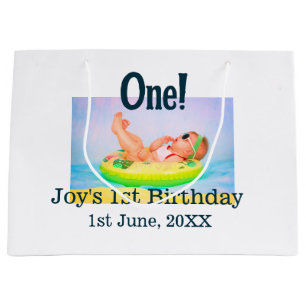 最初の誕生日の写真モダンを1つ追加する日付 ラージペーパーバッグ