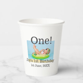 最初の誕生日の写真モダンを1つ追加する日付 紙コップ