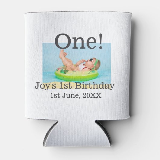 最初の誕生日の写真モダンを1つ追加する日付 缶クーラー (正面)