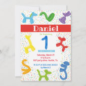 最初の誕生日の動物のバルーンの招待 招待状 (正面)