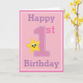 最初の誕生日の女の子，黄色の星とピンク カード (黄色い花)