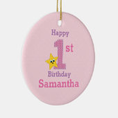 最初の誕生日の女の子，黄色の星とピンク セラミックオーナメント (右)