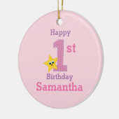 最初の誕生日の女の子，黄色の星とピンク セラミックオーナメント (左)