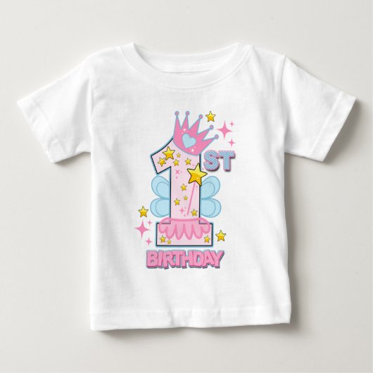 最初の誕生日の妖精のカスタムデザイン ベビーTシャツ (正面)