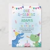 最初の誕生日の恐竜とケーキ 招待状 (正面)