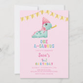 最初の誕生日の恐竜の金ゴールドパーティー、ピンク 招待状 (正面)