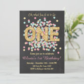 最初の誕生日の招待ガールピンク金ゴールドミント 招待状 (スタンド正面)