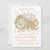 最初の誕生日の招待ガールピンク金ゴールドミント 招待状 (正面)