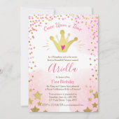 最初の誕生日の招待プリンセス金ゴールドピンククラウン 招待状 (正面)