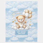 最初の誕生日の男の子の毛布と青い金ゴールドテディ フリースブランケット (正面)