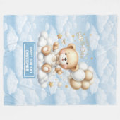 最初の誕生日の男の子の毛布と青い金ゴールドテディ フリースブランケット (正面(横))