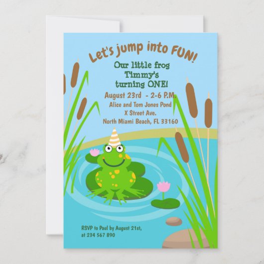 最初の誕生日の私たちの小さなカエルパーティの招待状 招待状 (正面)