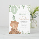 最初の誕生日の緑のバルーンは緑色の茶色を付ける 招待状 (スタンド正面)