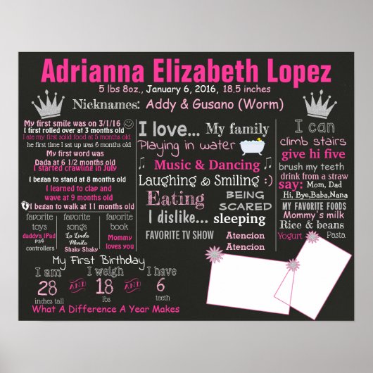 最初の誕生日の黒板の看板ポスターチョークボード ポスター (正面)