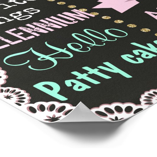 最初の誕生日の黒板の看板ミントピンクボウパール ポスター (角)