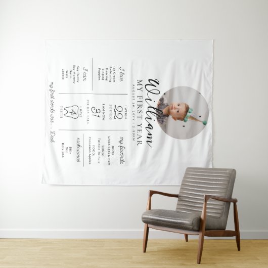 最初の誕生日カスタムフォトマイルストーンのタイムライン タペストリー (インサイチュ(横))