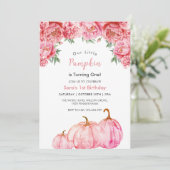 最初の誕生日カボチャとピンクのフローラパーティー 招待状 (スタンド正面)