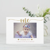 最初の誕生日シンプルのエレガント写真 サンキューカード (スタンド正面)