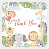 最初の誕生日ステッカーかわいい動物と一緒にありがとう。 スクエアシール (正面)