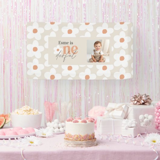 最初の誕生日デイジーボホテラコッタ自然写真 横断幕 (パーティー)