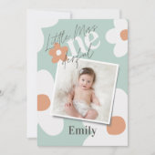 最初の誕生日デイジーボホフォトターコイズオレンジ 招待状 (正面)