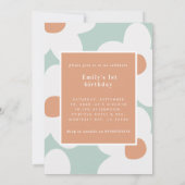 最初の誕生日デイジーボホフォトターコイズオレンジ 招待状 (裏面)