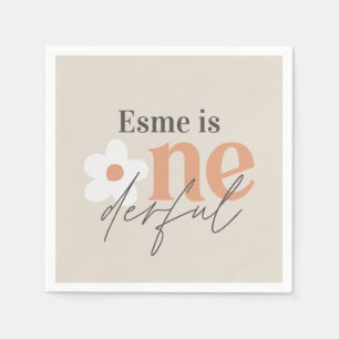 最初の誕生日デイジーボホレトロテラコッタナチュラル スタンダードカクテルナプキン