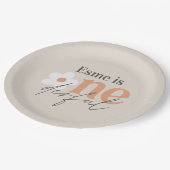 最初の誕生日デイジーボホレトロテラコッタナチュラル ペーパープレート (アングル)