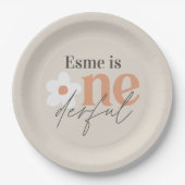 最初の誕生日デイジーボホレトロテラコッタナチュラル ペーパープレート (正面)