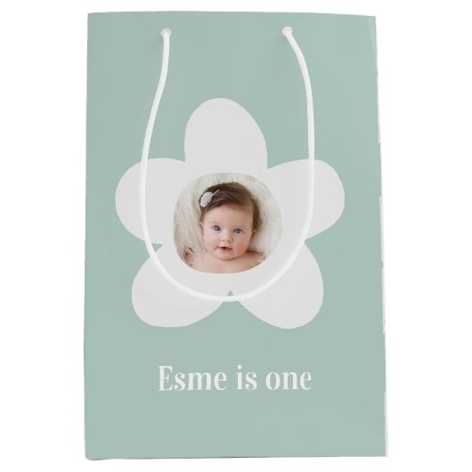 最初の誕生日デイジーボホレトロテラコッタナチュラル ミディアムペーパーバッグ (正面)