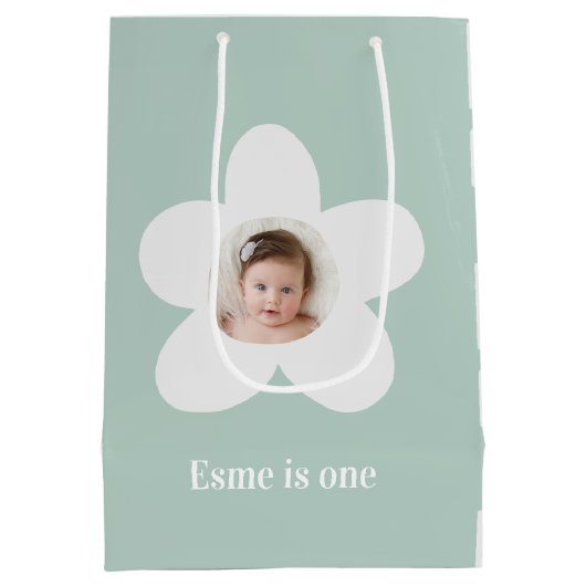 最初の誕生日デイジーボホレトロテラコッタナチュラル ミディアムペーパーバッグ (裏面)