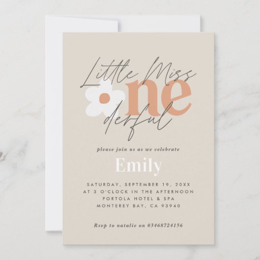 最初の誕生日デイジーボホレトロテラコッタ写真 招待状 (正面)