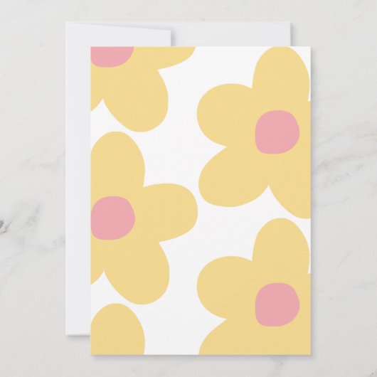 最初の誕生日デイジーボホレトロピンクイエローガーリー 招待状 (裏面)