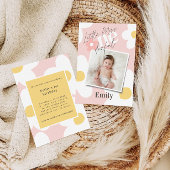 最初の誕生日デイジーボホレトロ写真ピンクイエロー 招待状