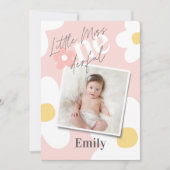 最初の誕生日デイジーボホレトロ写真ピンクイエロー 招待状 (正面)