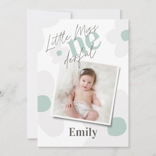 最初の誕生日デイジー写真ターコイズヴィンテージレトロ 招待状 (正面)