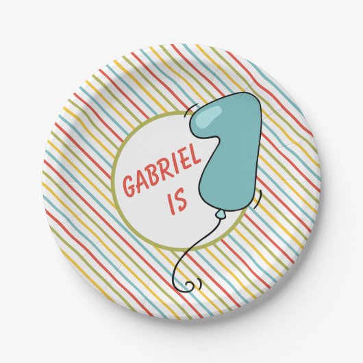 最初の誕生日バルーンの主題 ペーパープレート (正面)