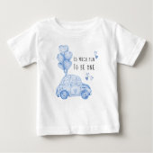 最初の誕生日バレンタインブルーバルーンと車 ベビーTシャツ (正面)