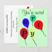 最初の誕生日パーティバルーン招待状カスタマイズ 招待状 (正面/裏面)