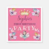 最初の誕生日パーティピンク&金ゴールドバルーンのナプキン スタンダードカクテルナプキン (正面)