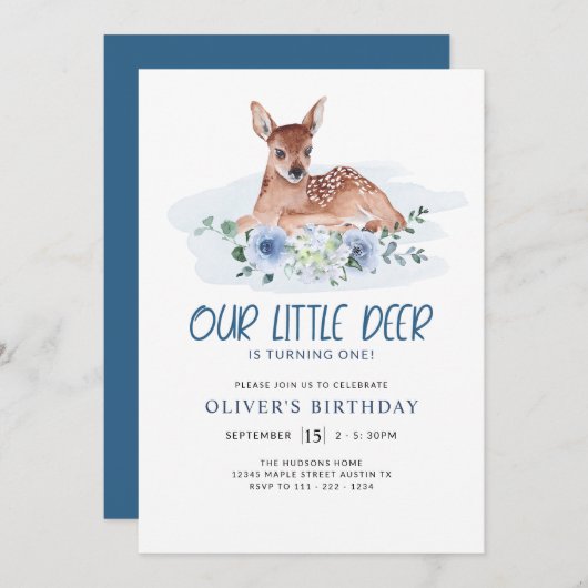 最初の誕生日パーティリトルディアブルーフローラ招待 招待状 (正面/裏面)