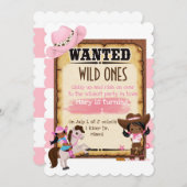 最初の誕生日パーティーの招待ワイルドウエスト女性のカーボーイ 招待状 (正面/裏面)